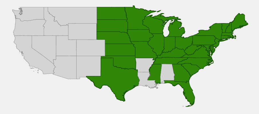 Native range map of Hackberry (Celtis occidentalis)