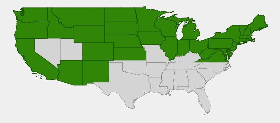 Native range map of Harebell (Campanula rotundifolia) in North America