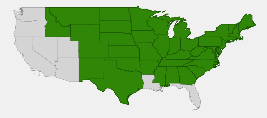 Native range map of Heath Aster (Symphyotrichum ericoides)