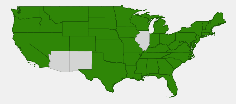Native range map of Canada Rush (Juncus canadensis) across the United States and Hawaii