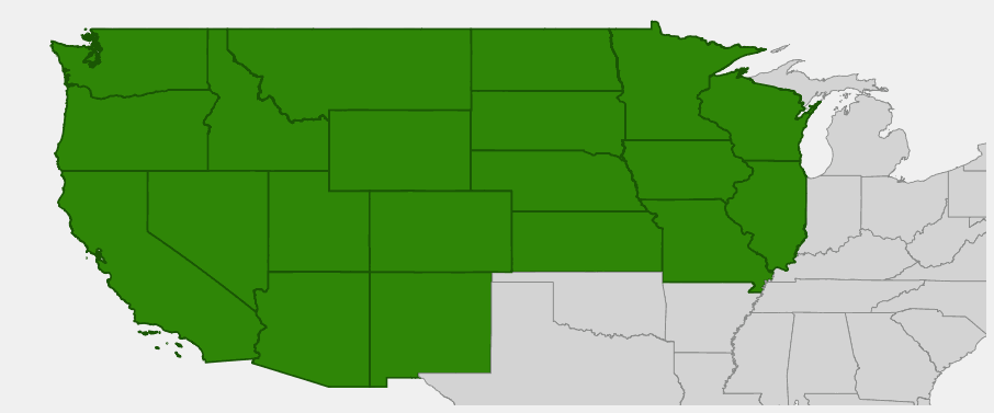 Native range map of June Grass (Koeleria macrantha) showing distribution across northern Great Plains and western states