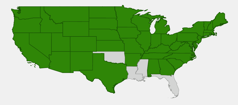 Native range map of Lady Fern (Athyrium filix-femina)