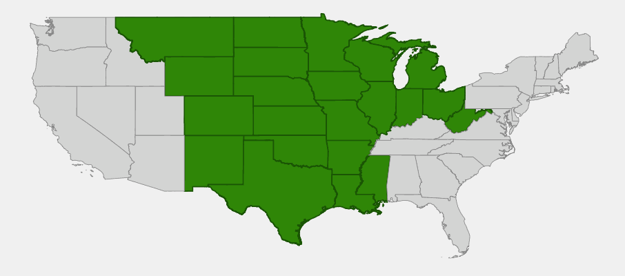 Native range map of Leadplant (Amorpha canescens)