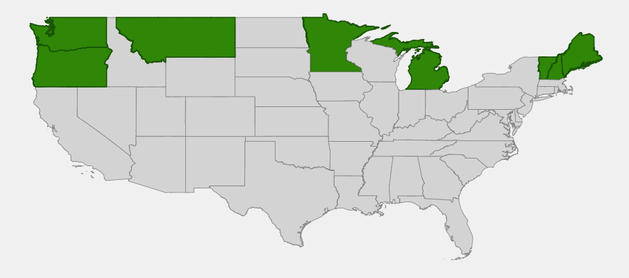 Native range map of Lingonberry (Vaccinium vitis-idaea) showing distribution across Alaska and northern states