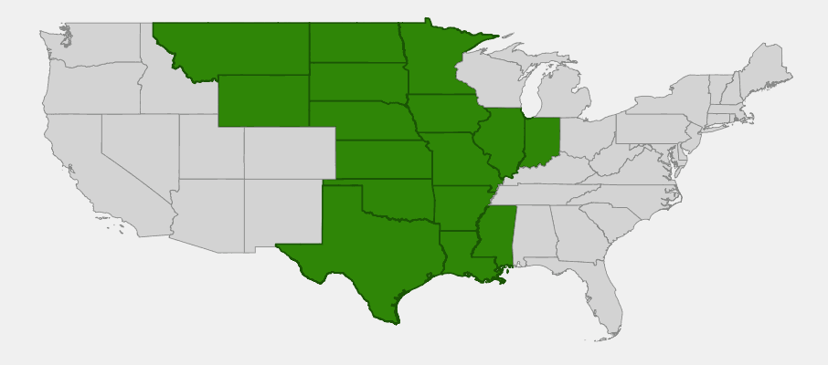 Native range map of Maximilian Sunflower (Helianthus maximiliani)
