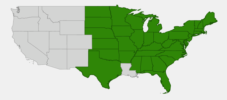 Native range map of Ox-eye Sunflower (Heliopsis helianthoides) showing distribution across eastern and central North America
