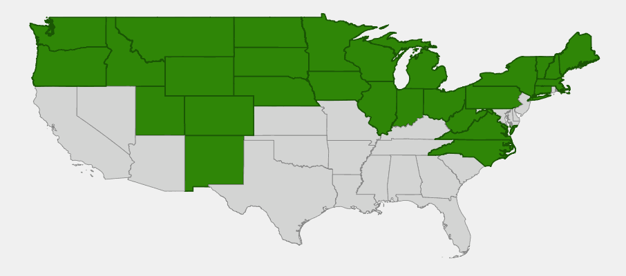 Native range map of Paper Birch (Betula papyrifera)