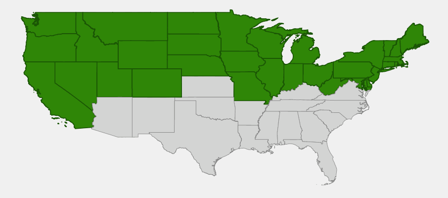 Native range map of Paper Birch (Betula papyrifera)