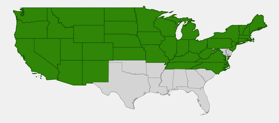 Native range map of Chokecherry (Prunus virginiana)