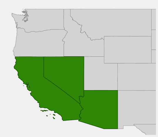 Native range map of Ragged Rock Flower (Crossosoma bigelovii)