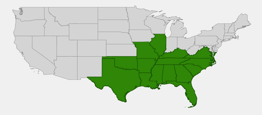 Native range map of Red Buckeye (Aesculus pavia)