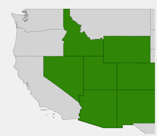 Native range map of Rocky Mountain Penstemon (Penstemon strictus) showing distribution in the central and southern Rocky Mountains