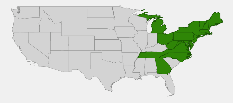 Native range map of Running Serviceberry (Amelanchier stolonifera)