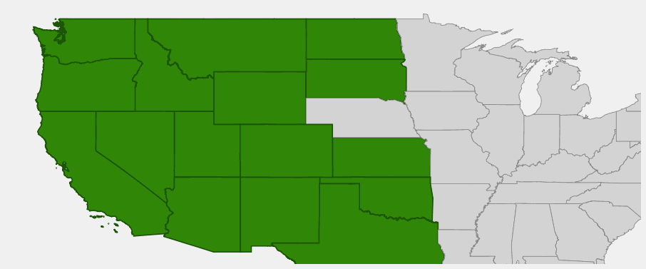 Native range map of Alkali Sacaton (Sporobolus airoides) across the western United States