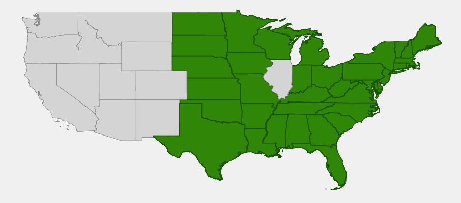 Native range map of Woolgrass (Scirpus cyperinus) across the United States and Hawaii