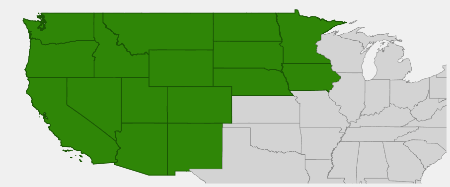 Native range map of Serviceberry (Amelanchier alnifolia)