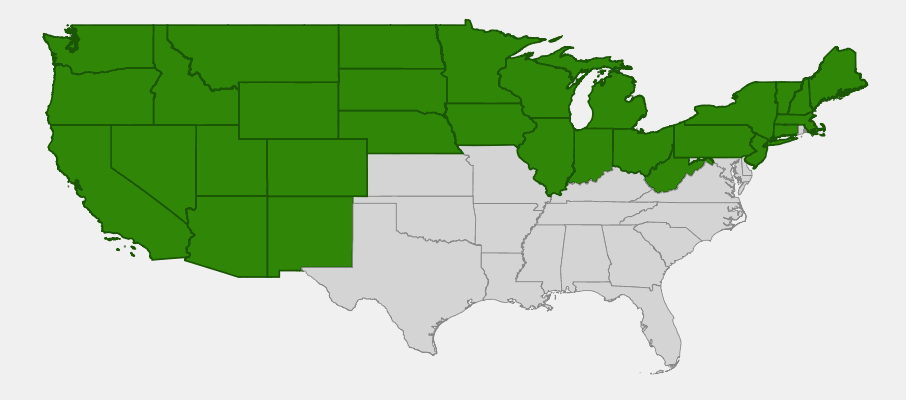 Native range map of Shrubby Cinquefoil (Potentilla fruticosa) showing distribution across northern North America