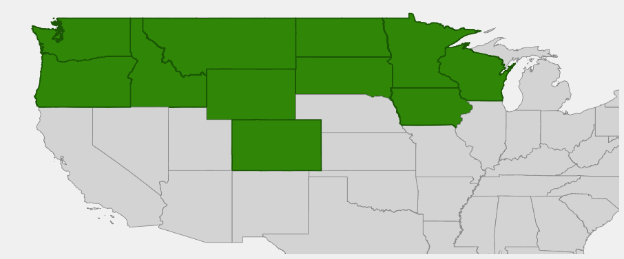 Native range map of Silverberry (Elaeagnus commutata)