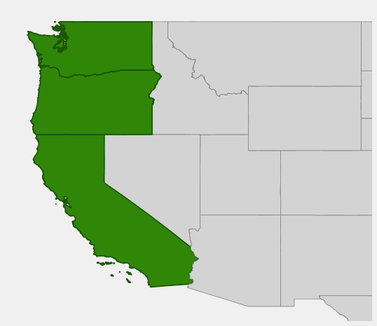 Native range map of Sitka Spruce (Picea sitchensis)