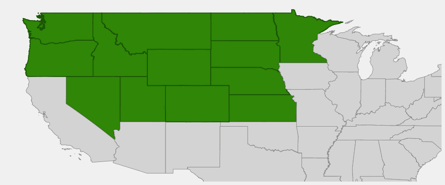 Native range map of Streambank Wheatgrass (Elymus lanceolatus)