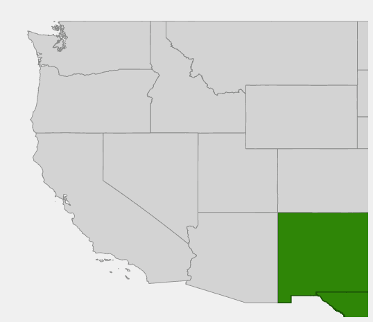 Native range map of Texas Red Yucca (Hesperaloe parviflora) showing distribution in southwest Texas and adjacent states