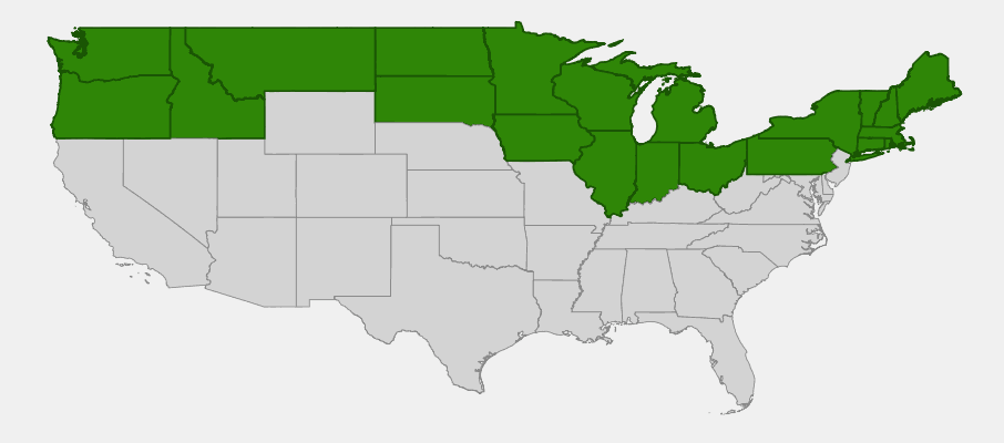 Native range map of American Highbush Cranberry (Viburnum trilobum)