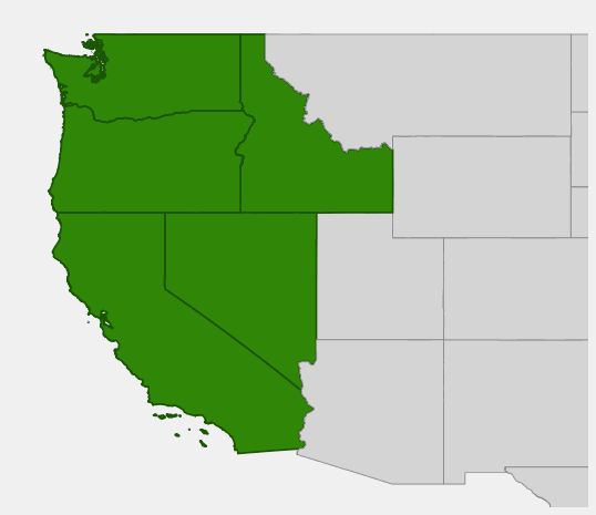 Native range map of Western Juniper (Juniperus occidentalis)