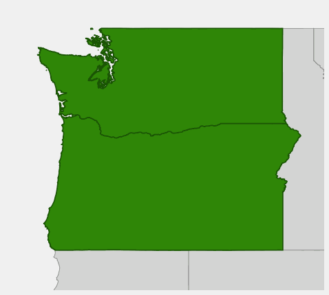 Native range map of Western Spirea (Spiraea douglasii)