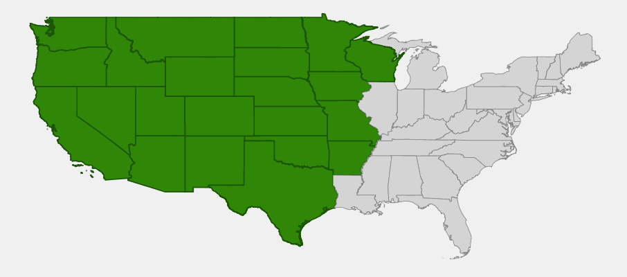 Native range map of Western Wheatgrass (Agropyron smithii) showing distribution across western North America