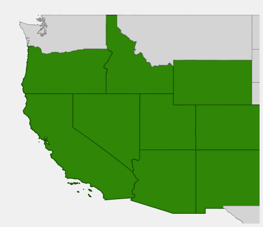 Native range map of White Fir (Abies concolor) showing mountain distribution across western US