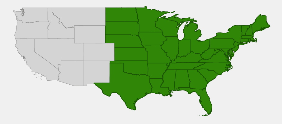 Native range map of Wild Geranium (Geranium maculatum) showing distribution across eastern North America