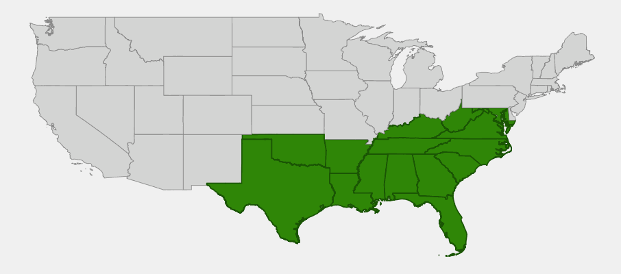 Native range map of American Wisteria (Wisteria frutescens)