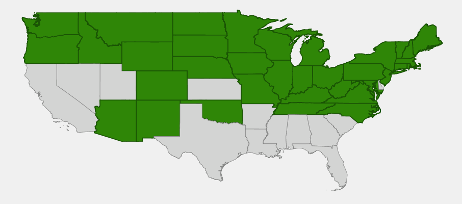 Native range map of Wood Lily (Lilium philadelphicum)