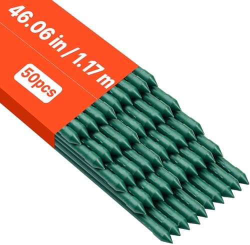 VEVOR Garden Stakes, 50 Pack, 46.06 inch, Plastic Coated Metal Tomato Stakes, Garden Sticks for Plan