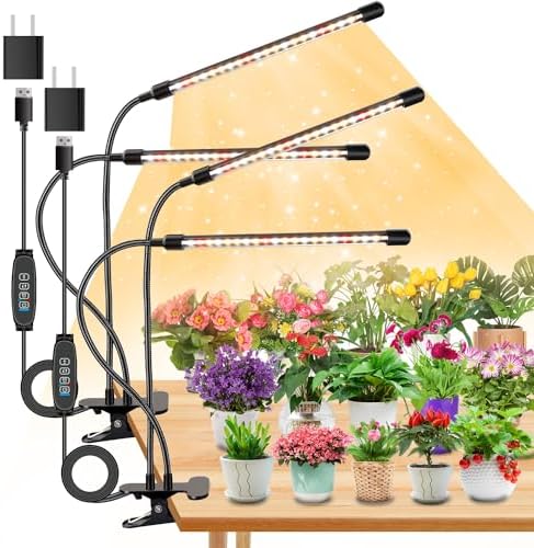 SDOVUERC 4 Heads Grow Lights for Indoor Plants, Full Spectrum LED Plant Lamps with Clips and 120 inc