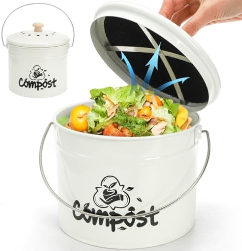 Tlence Small Kitchen Compost Bin, 1 Gallon Odorless Composter Container, Food Waste Bucket with Char