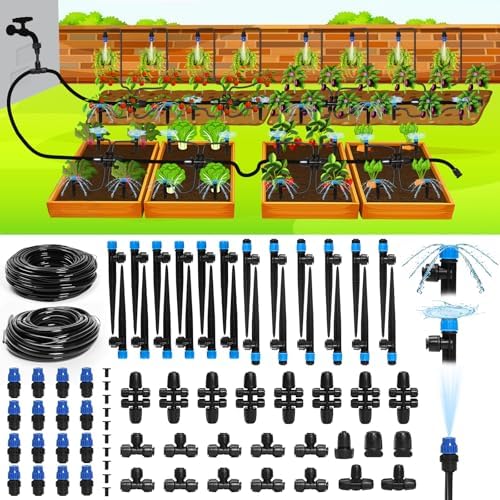 Bonviee Drip Irrigation System, 230FT Garden Watering System with Quick-to-Connect Fittings, Adjusta