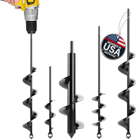 Auger Drill Bit for Planting 4 Pack – Garden Spiral Hole and Bulb Planter Tool for Umbrella Holes - 