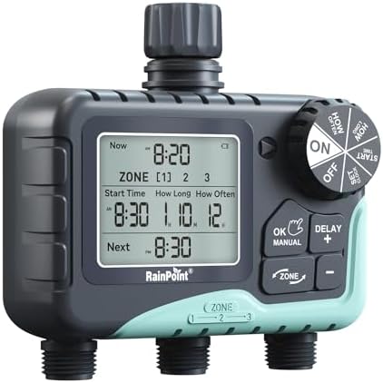 RAINPOINT Sprinkler Timer 3 Zone, Programmable Water Timer for Watering with Automatic/Manual/Rain D