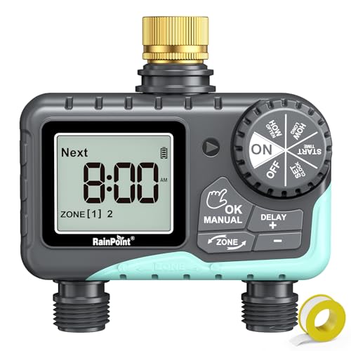 RAINPOINT Sprinkler Timer 2 Outlet, Water Timer for Garden Hose, for Yard Outdoor Watering, Rain Del