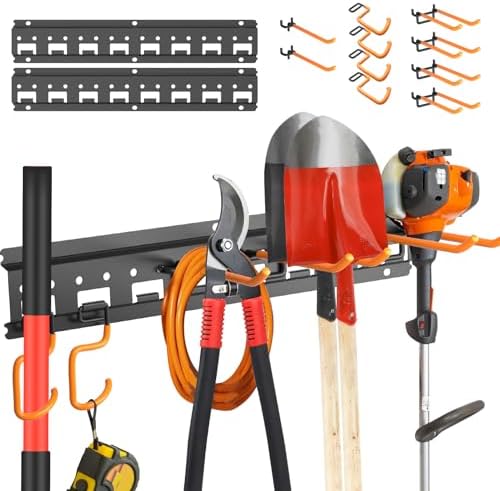 Unaikoo Garden Tool Organizer Wall Mount - Garage Storage and Organization Yard Tool Hanger with Adj