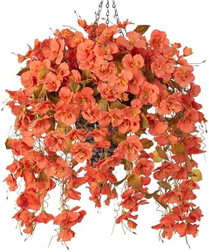 Artificial Hanging Hibiscus Flowers with Basket for Outdoors Decoration, UV Resistant Fake Hibiscus 
