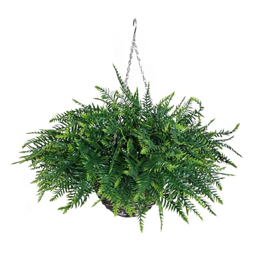 QIANYUN Fake Hanging Plants for Outdoors – Artificial Boston Fern, UV Resistant Greenery for Front P