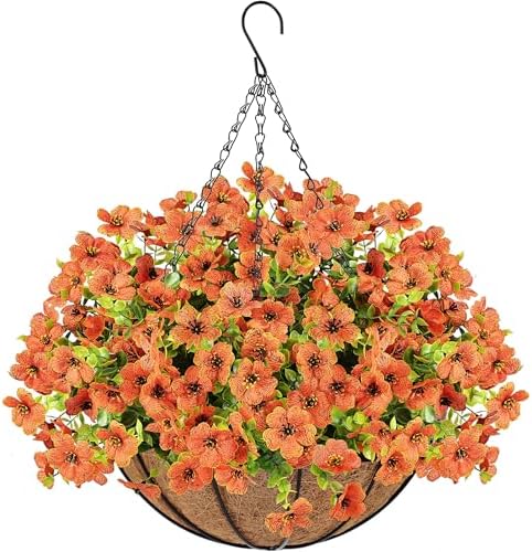 Der Rose Fall Autumn Artificial Mums Hanging Flowers Basket for Outdoors Fake Hanging Plants Fall De