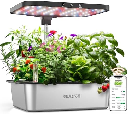 owltron Smart Hydroponics Growing System Kit,15 Pods Indoor Herb Garden with 36W LED Grow Light & AP