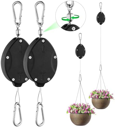 2 Pack Heavy Duty Retractable Plant Hangers Adjustable Pulleys with 63