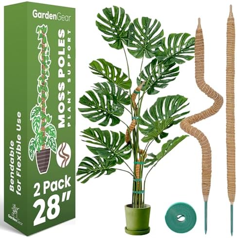 2 Pack 28 Inch Bendable Moss Pole Monstera Plant Support Stakes for Indoor Plants - Tall Moss Stick 