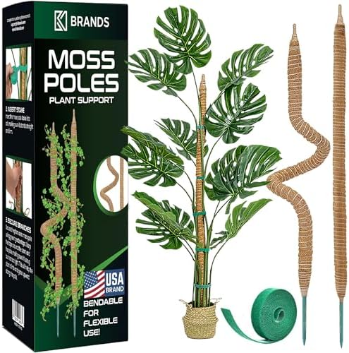 2 Pack 28'' Bendable Moss Pole Monstera Plant Support for Climbing Indoor Plants - Stakes for Potted