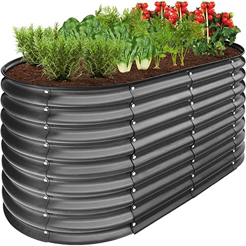 Best Choice Products 4x2x2ft Outdoor Metal Raised Garden Bed, Oval Deep Root Planter Box for Vegetab