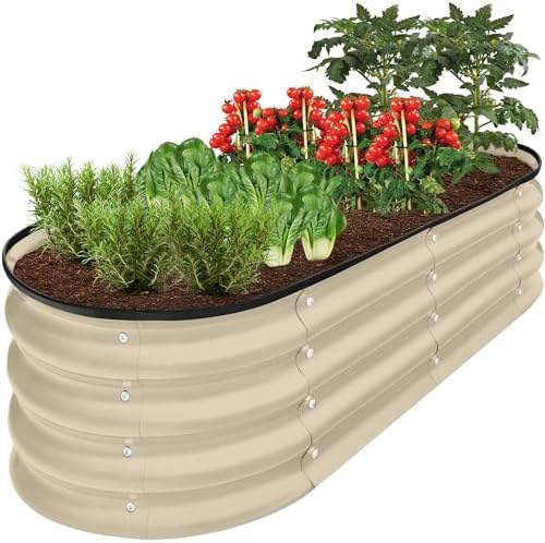 Best Choice Products 4x2x1ft Outdoor Metal Raised Garden Bed, Oval Deep Root Planter Box for Vegetab